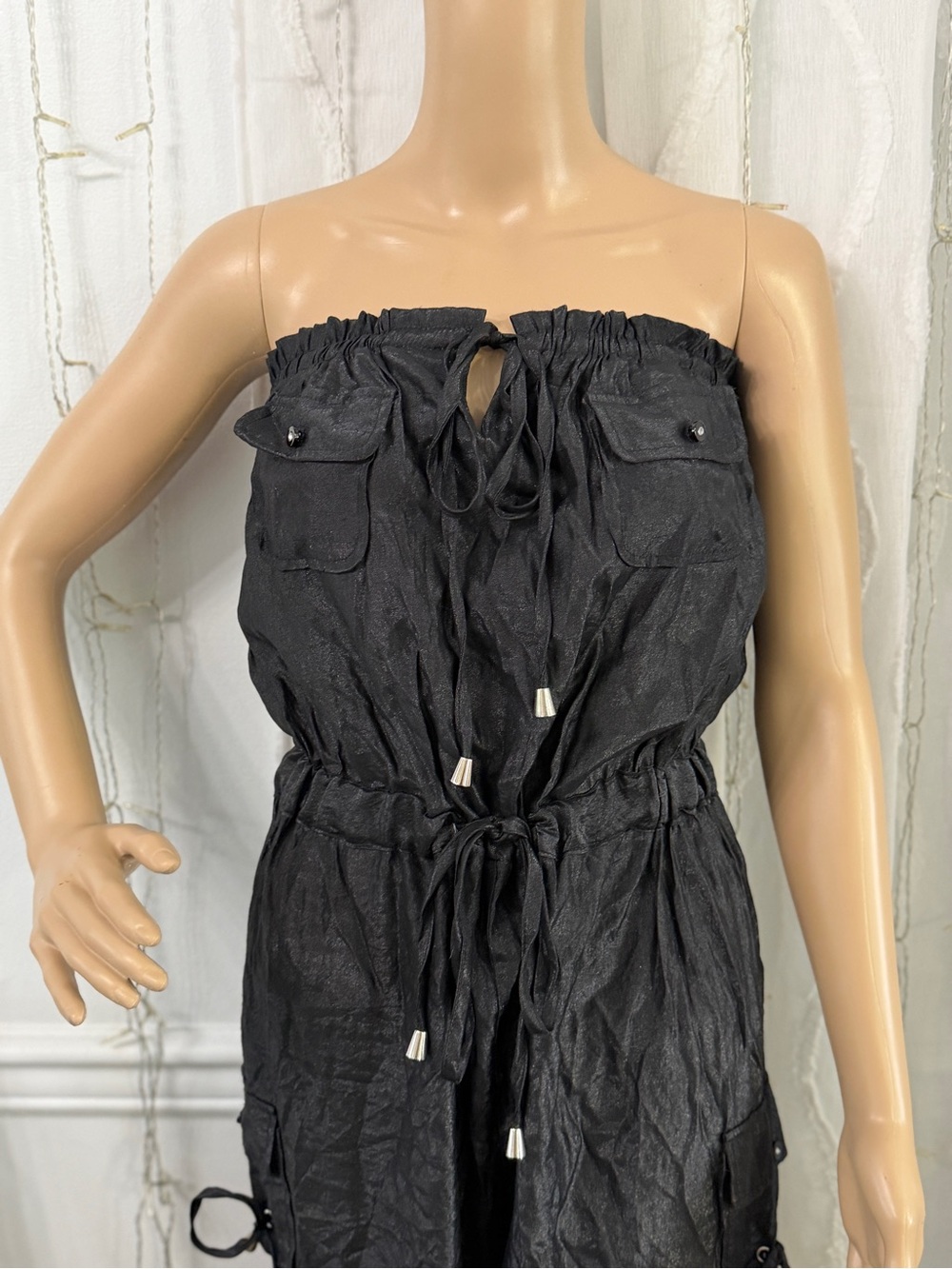 Black Jumpsuit Romper with Tie Waist - Picture 2 of 11